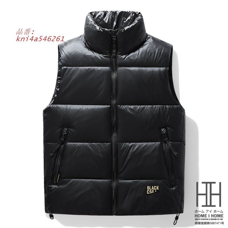 ダウンベスト メンズ 光沢 大きいサイズ ワンポイント 立ち襟 おしゃれ 防寒着 30代 保温 防風 ダウンジャケット 40代 20代 アウトドア 暖かい かっこいい kni4a546261