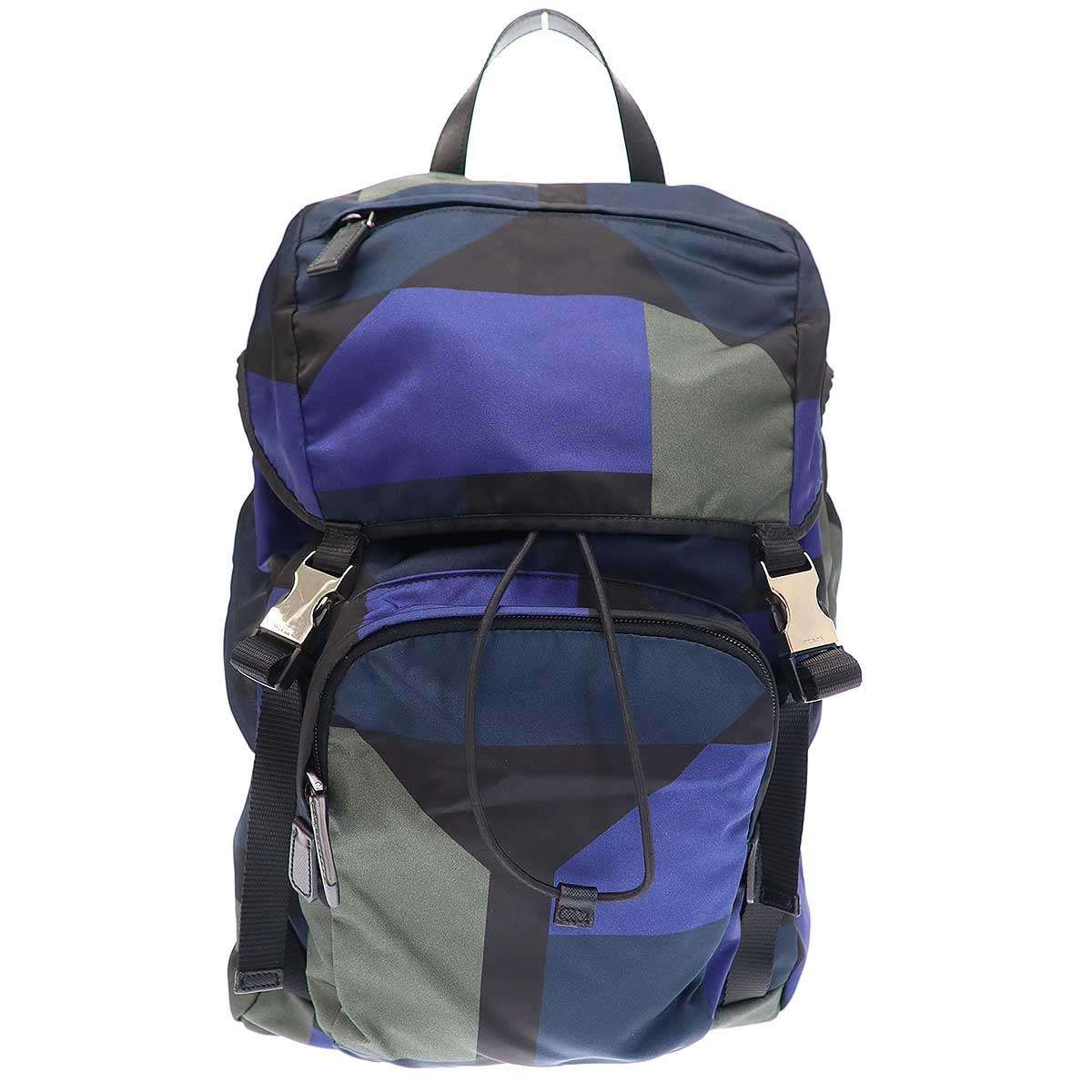 PRADA プラダ 2VZ135 ジオメトリック ナイロンバックパック ネイビー  