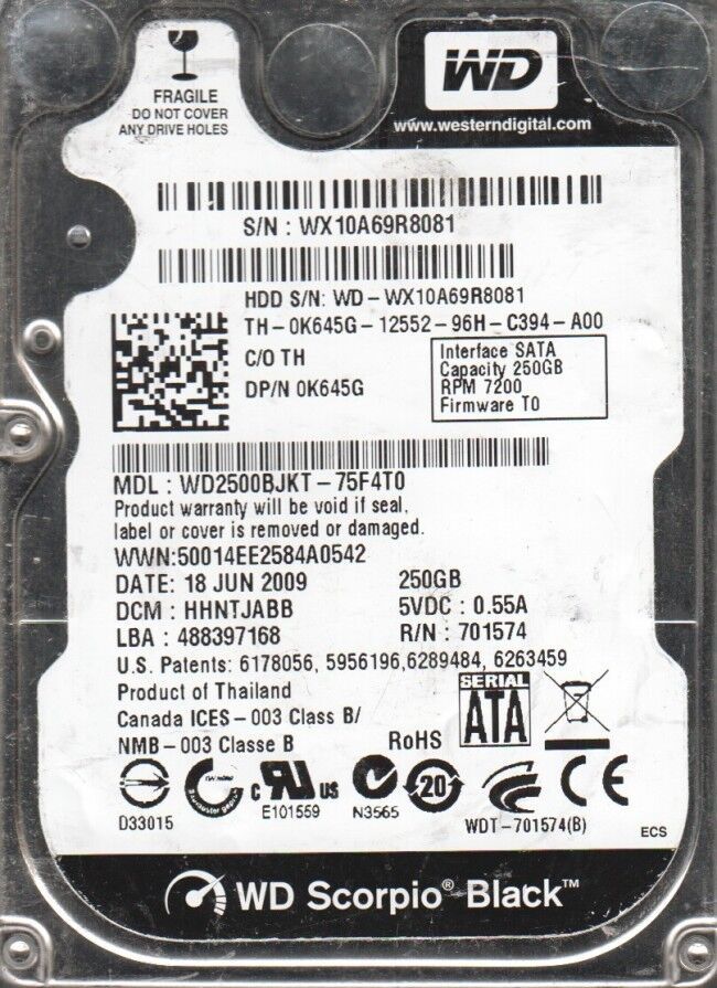Western Digital HDD 250GB WD2500BJKT-75F4T0