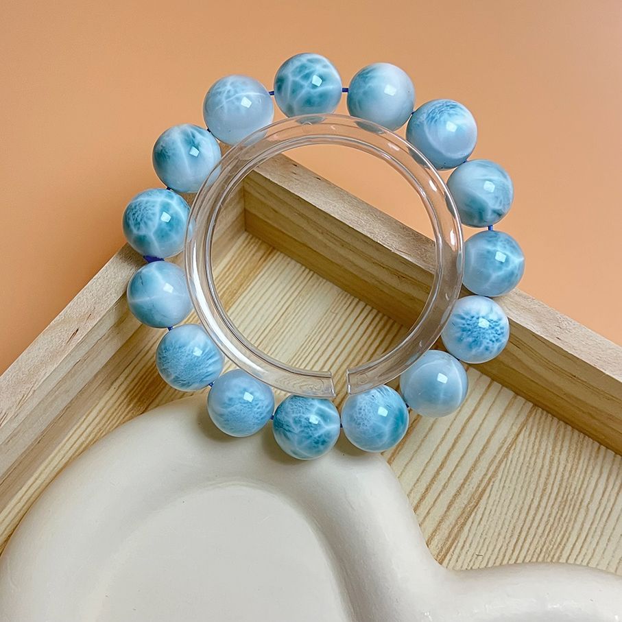 上級 EU製 ドミニカ共和国産のラリマー ペクトライト パワーストーン ブレスレット 天然石 開運 金運 プレゼント 約13.6-14.3mm ZB9468