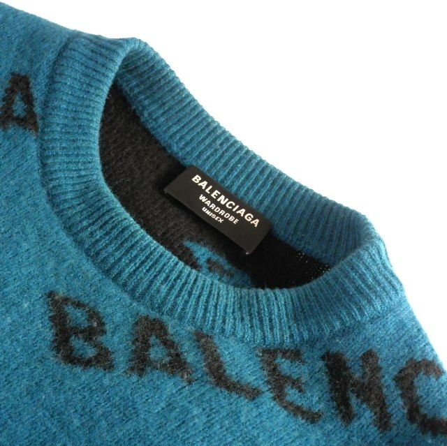 バレンシアガ BALENCIAGA 総柄スラッシュロゴ オーバーサイズニット 