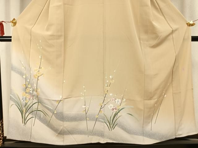 平和屋着物▽十日町友禅作家 一梗 訪問着 単衣 草花文 正絹