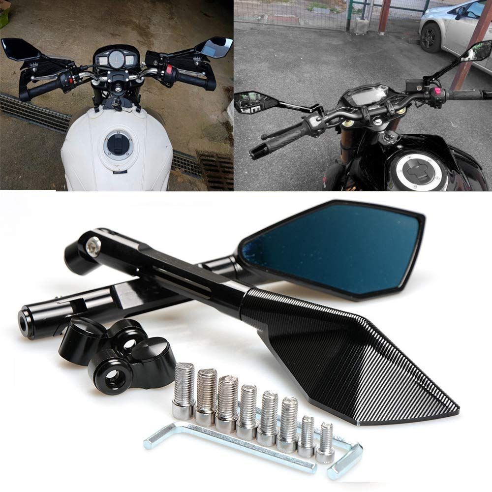 【特価セール】アルミ CNCタイプ 反射防止鏡面 左右セット ネジアダプター 汎用バイクミラー 付き 8MM 10MM ELIFEPARTS 逆/正ネジ 6個 ブラック