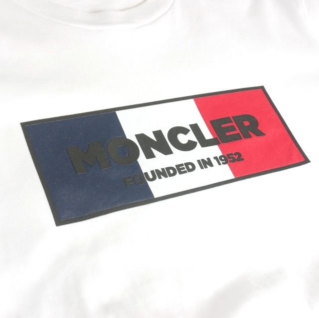 モンクレール　半袖シャツ　白　トリコロール MONCLER モンクレール 衿トリコロールライン 半袖 ポロシャツ