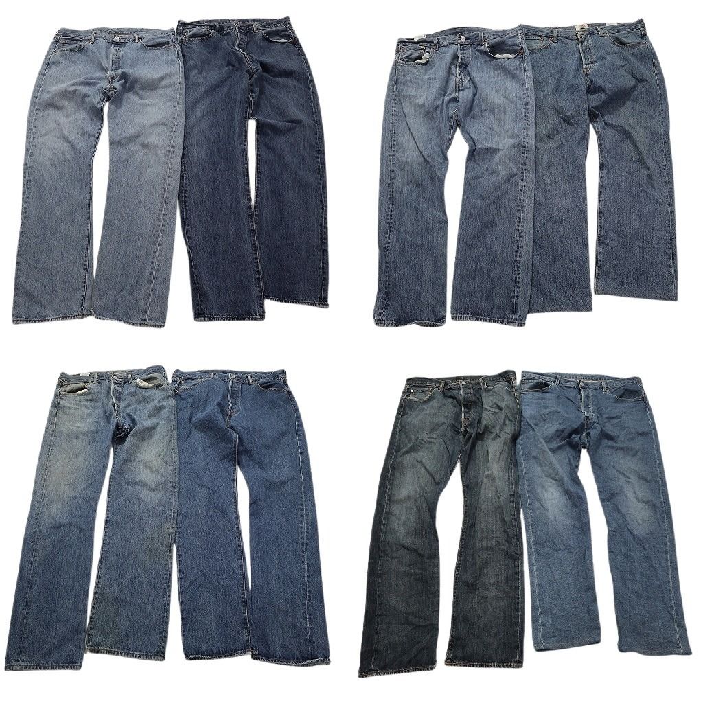 古着卸 まとめ売り リーバイス 501 デニム パンツ 8枚セット (メンズ 38 ) インディゴブルー アメカジ フェード 革パッチ 中古 古着 MY3209