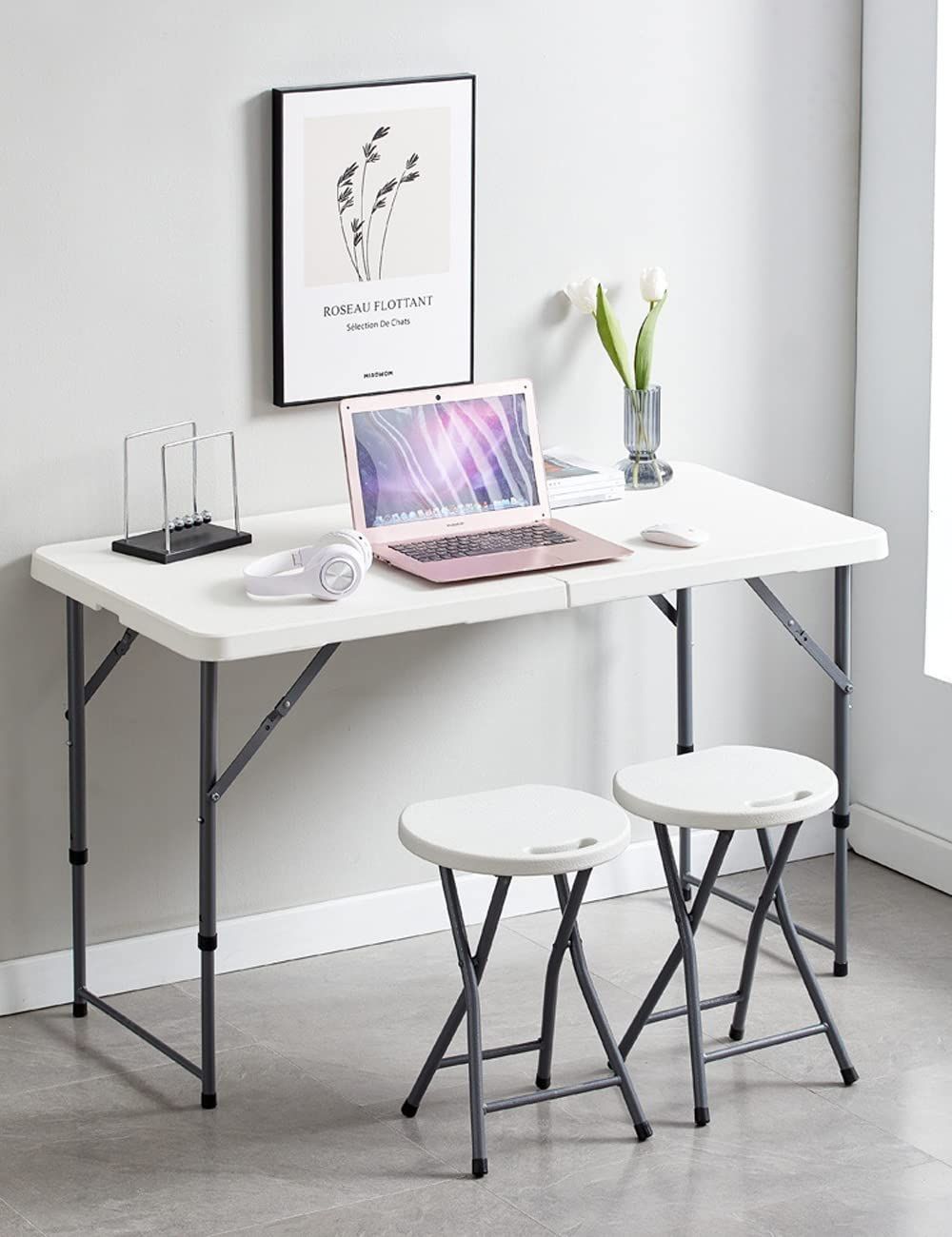 折りたたみテーブル アウトドアテーブル ピクニック レジャー キャンプ用 幅122cm 高さ3段階調整可能 (ホワイト-122cm) 人気商品】高さ3段階調整可能 幅122cm キャンプ用 レジャー (ホワイト