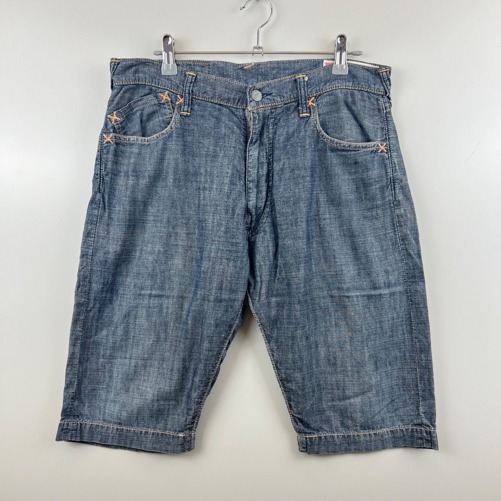 EVISU 2005 yellow stitch cotton shorts half pants 32