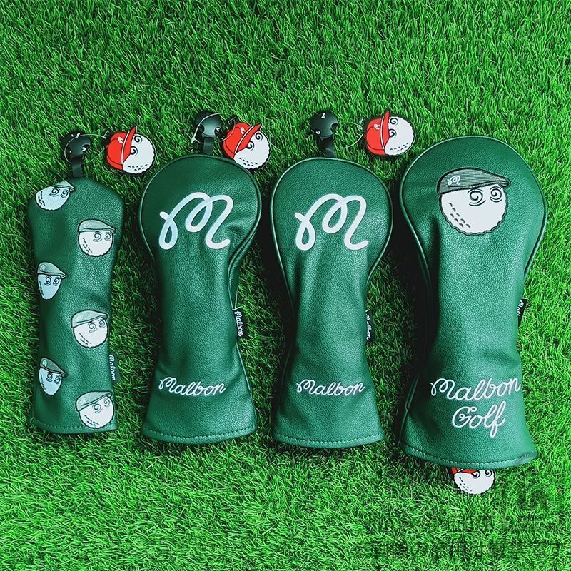 人気商品 malbon golf マルボンゴルフ クラブ ヘッドカバー 1+3+5+UT 4点セット ゴルフヘッドカバー グリーン