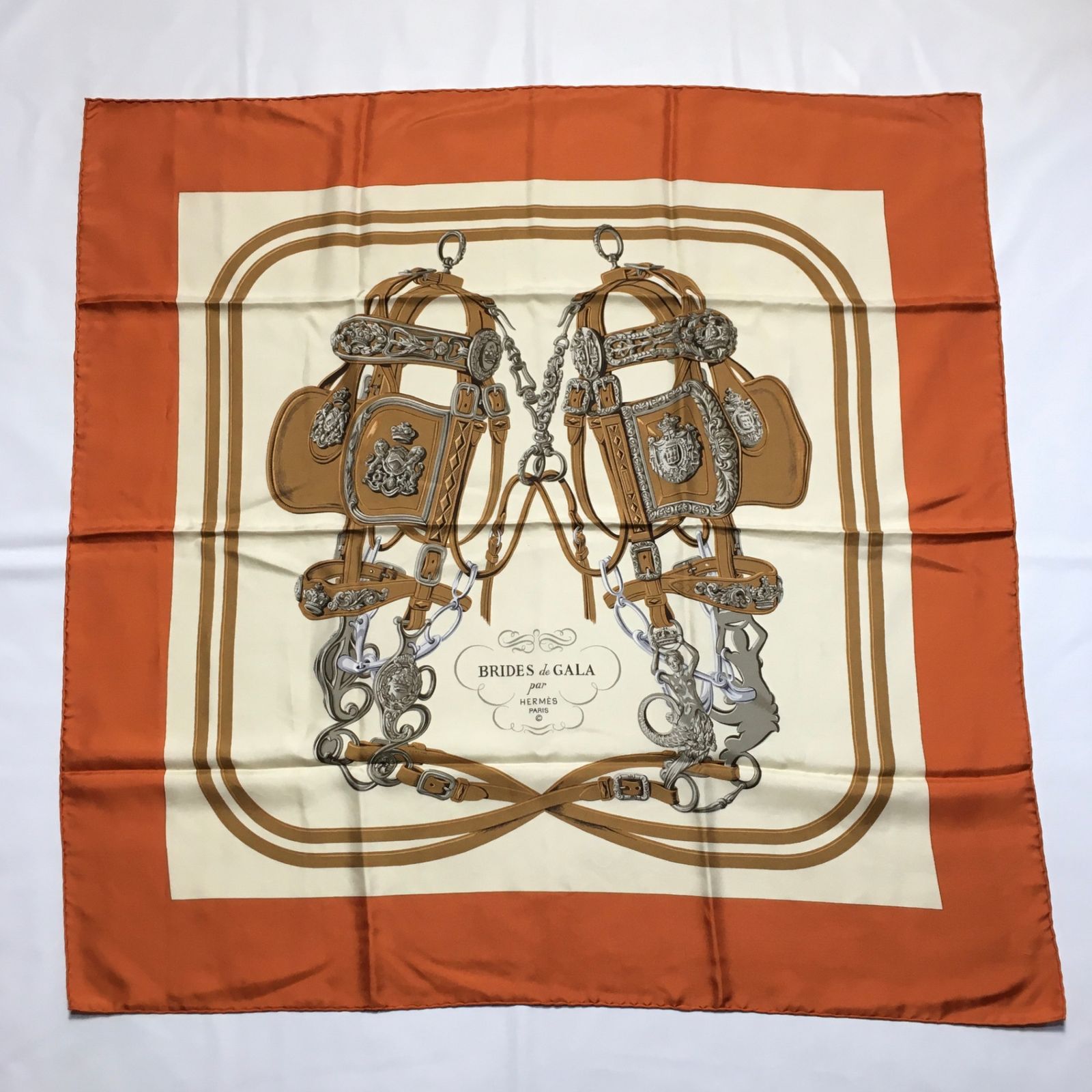 ❤お得なお品❤クリーニング済 エルメス カレ90 ブラウン スカーフ シルク エルメス スカーフ カレ90 王冠柄 ブラウン SILK100% | 東京銀座