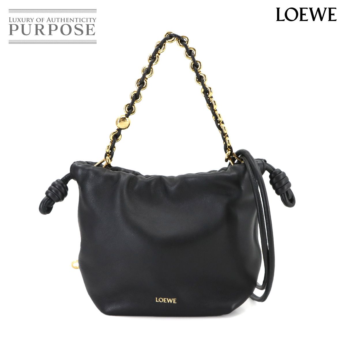 ロエベ LOEWE フラメンコ パース ミニ 2way ハンド ショルダー バッグ レザー ブラック ゴールド 金具 90296012