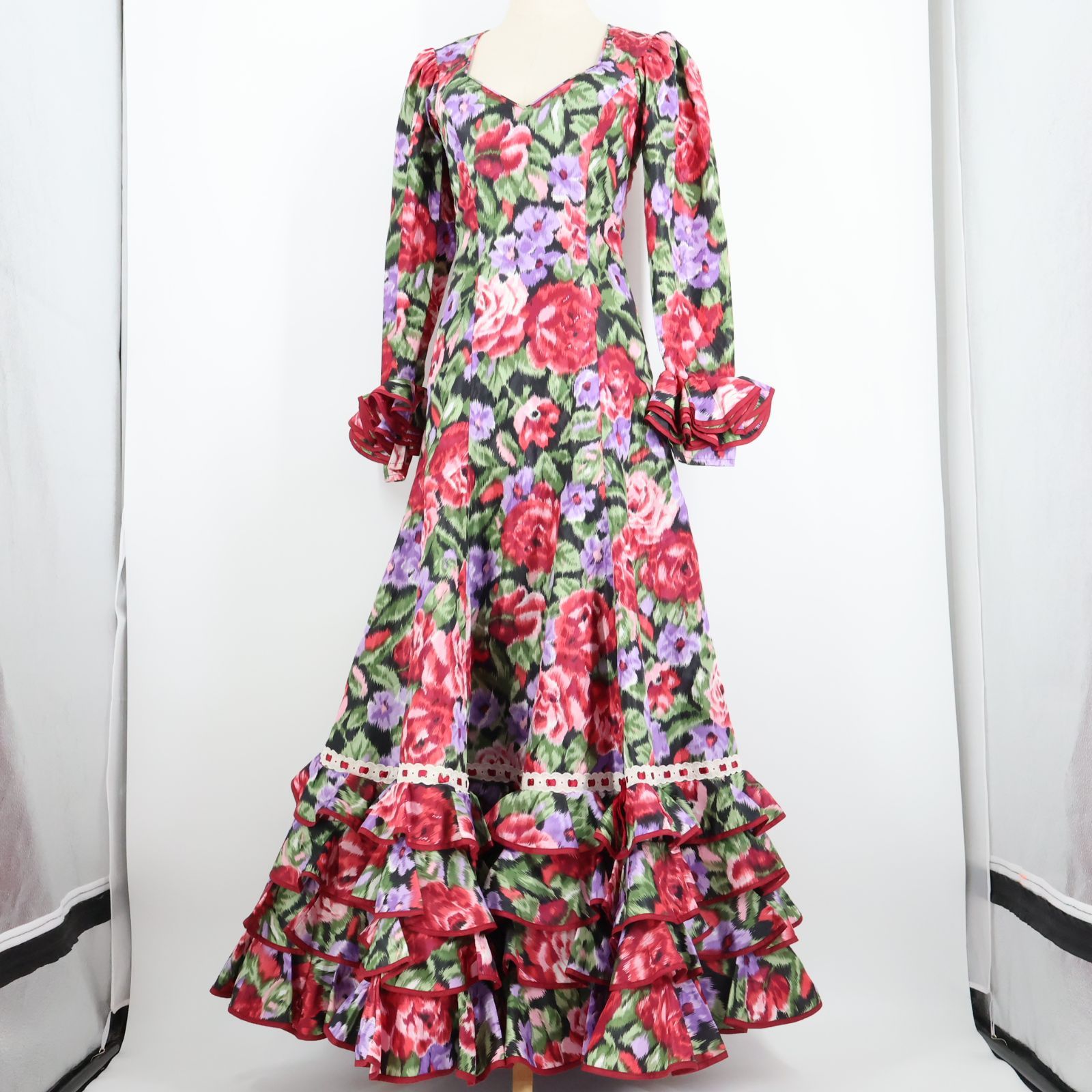 美品 フラメンコ衣装】レッド×豪華ボランテ ワンピース ドレス