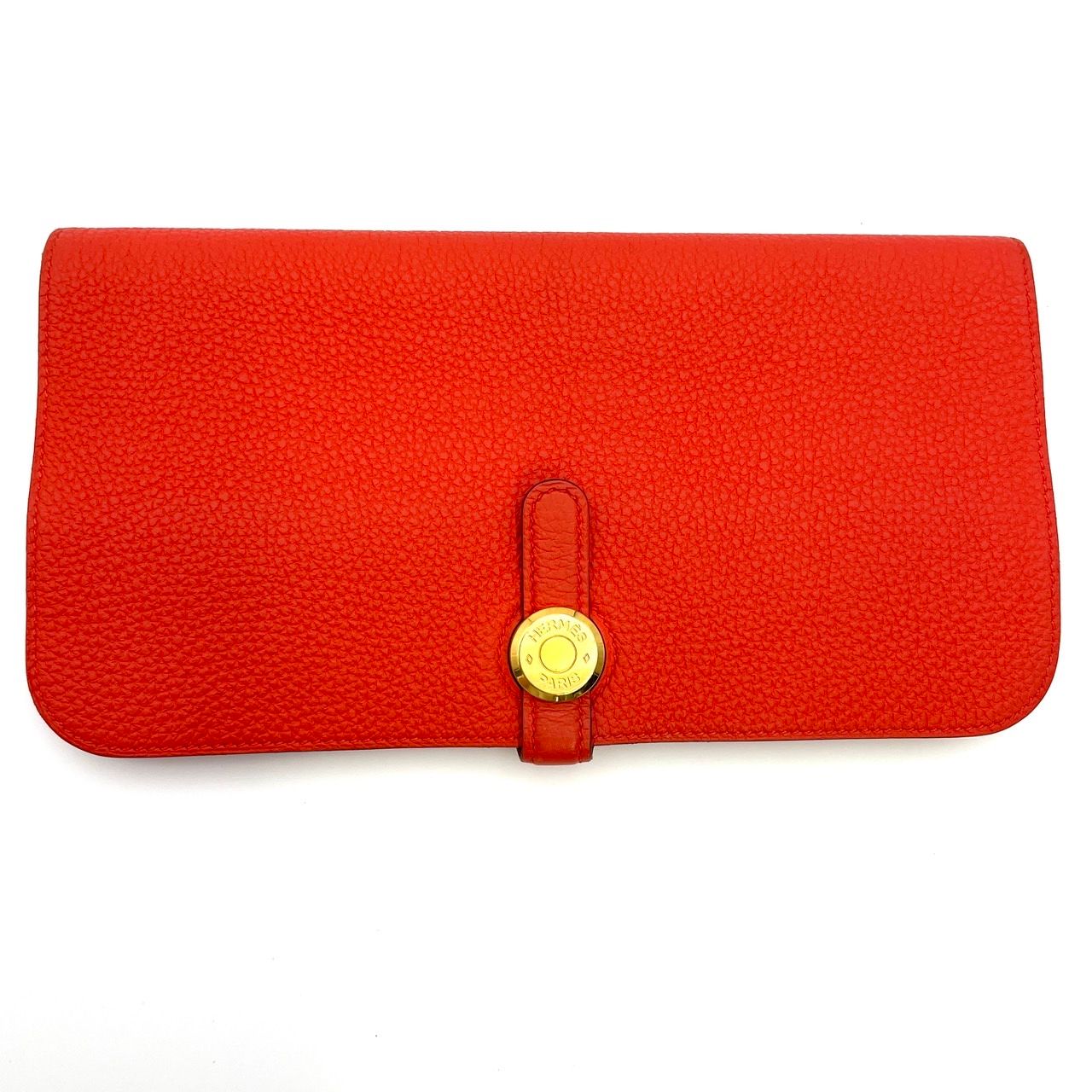 エルメス HERMES ドゴン オレンジ レザー ゴールド金具 Q刻印 長財布 き 7-5-184