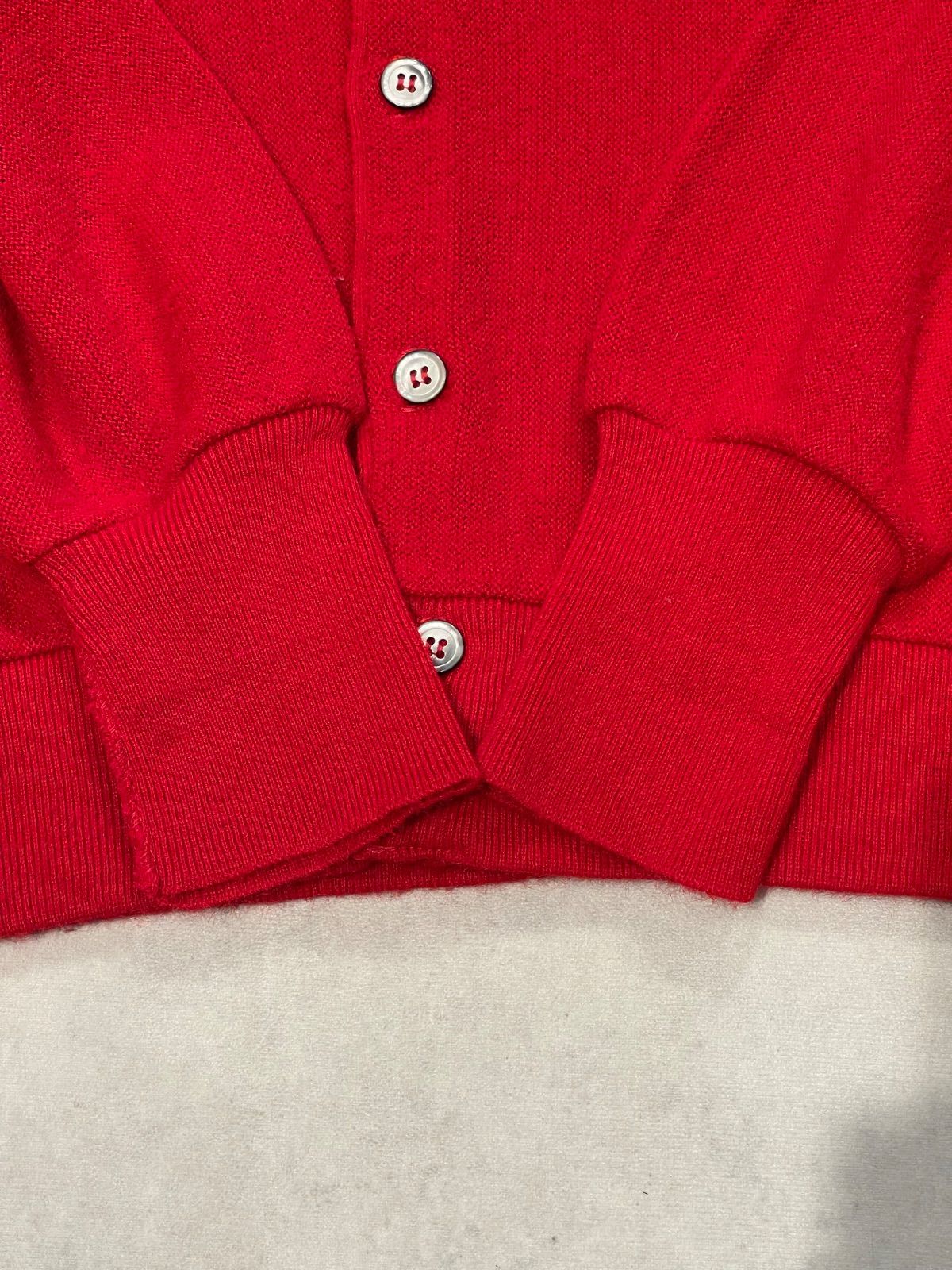 【80s～ Izod Lacoste】XL USA製 ニット カーディガン 赤 80s IZOD LACOSTE ラコステ ワンポイント パール編み アクリル
