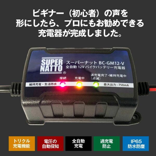 バイクバッテリー充電器+台湾GS GT12B-4 セット【バイクバッテリー