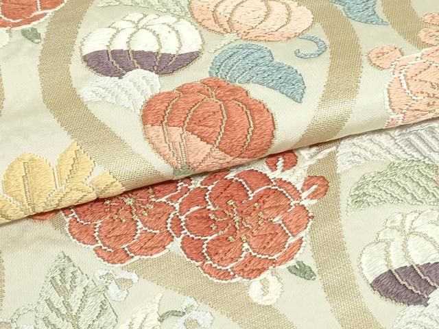 ぽんちゃん　正絹立涌柄袋帯 平和屋着物○六通柄袋帯 唐織 立涌草花文 金糸 正絹 逸品