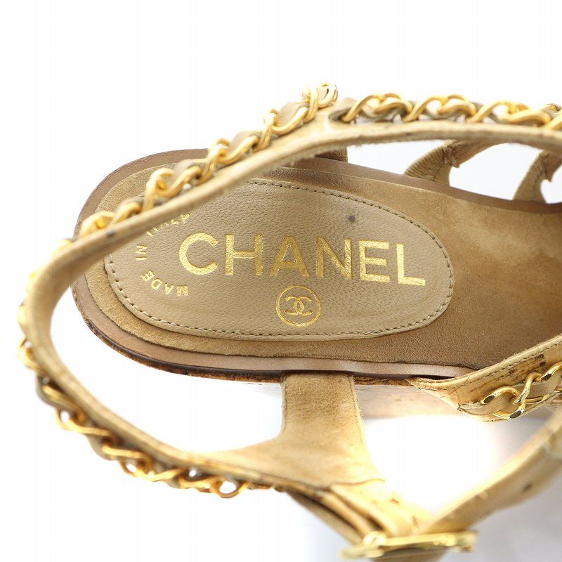 【CHANEL】シャネル　コルクウェッジ パテント サンダル ミュール CHANEL シャネル コルク ウェッジソール サンダル ブラックx