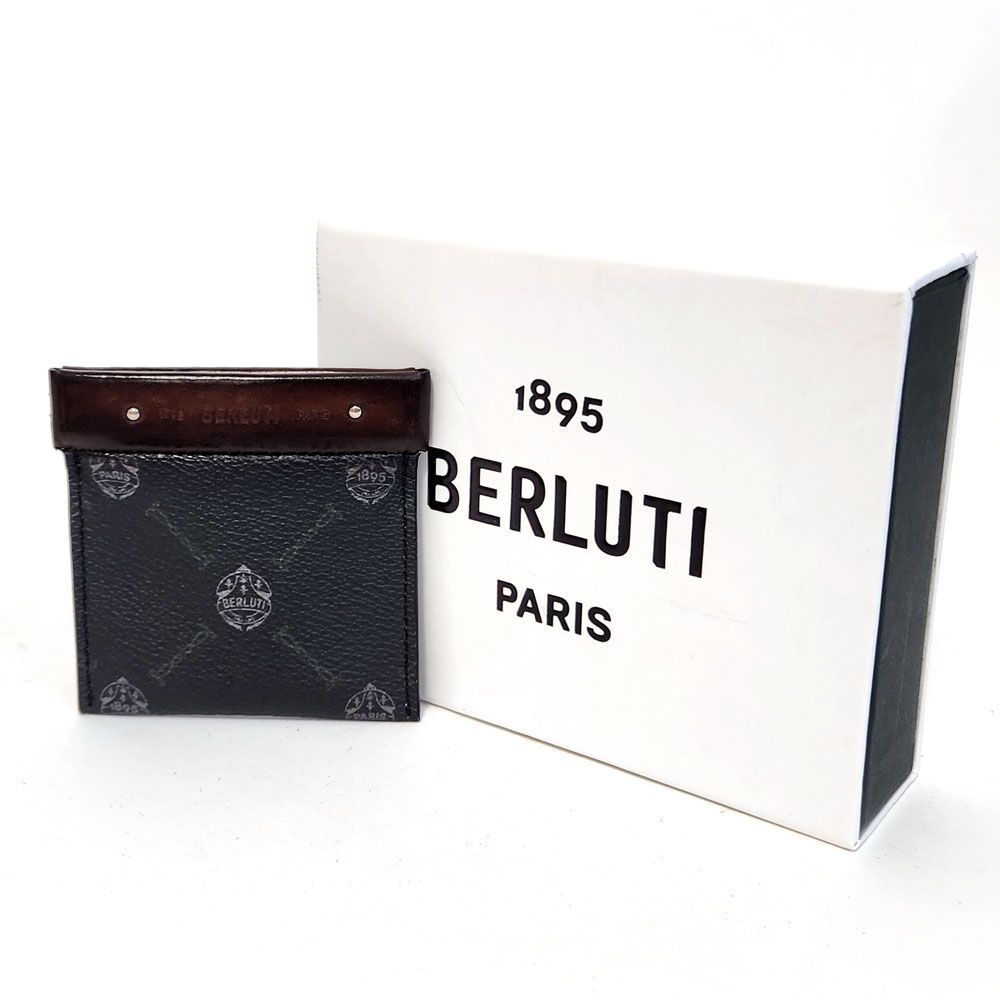 ベルルッティ BERLUTI コインケース ー ブラック ダークブラウン レザー PVCコーティングキャンバス 中古ABランク 小銭入れ メンズ ビジネス