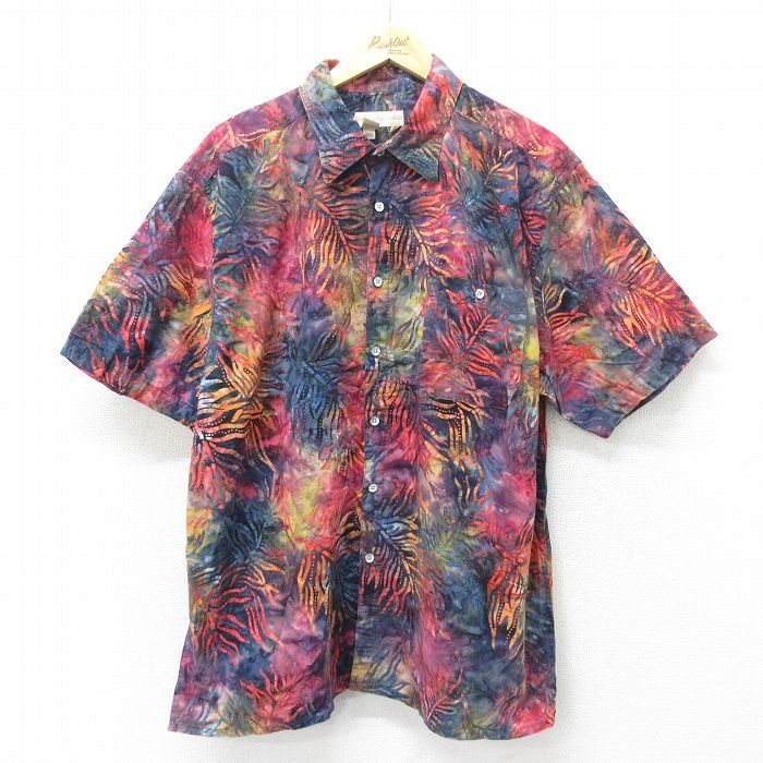 XL/古着 THE TERRITORY AHEAD 半袖 シャツ メンズ 葉 総柄 コットン 紺他 ネイビー 24aug03 中古 トップス