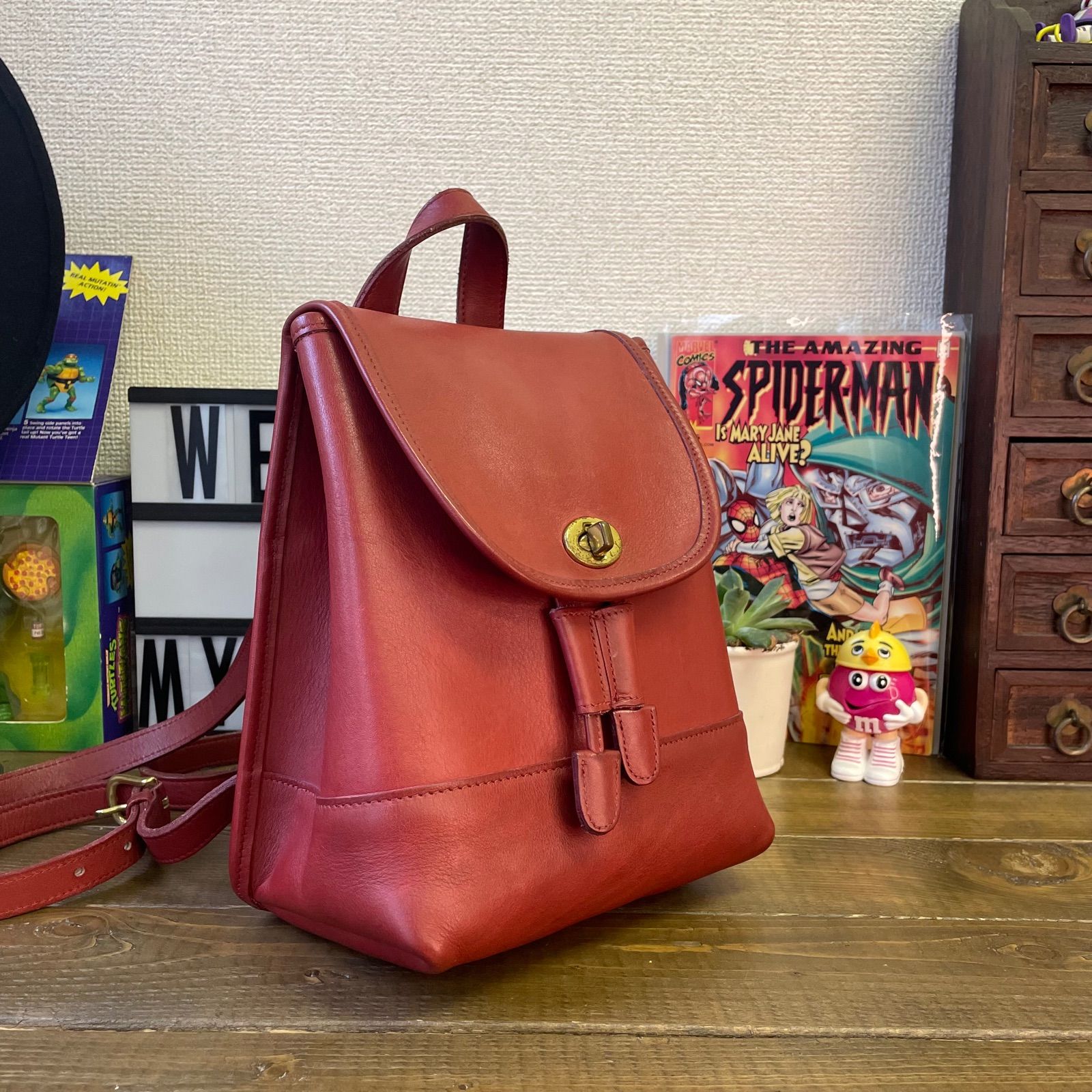良品 OLD COACH オールドコーチ リュック レッド オールレザー