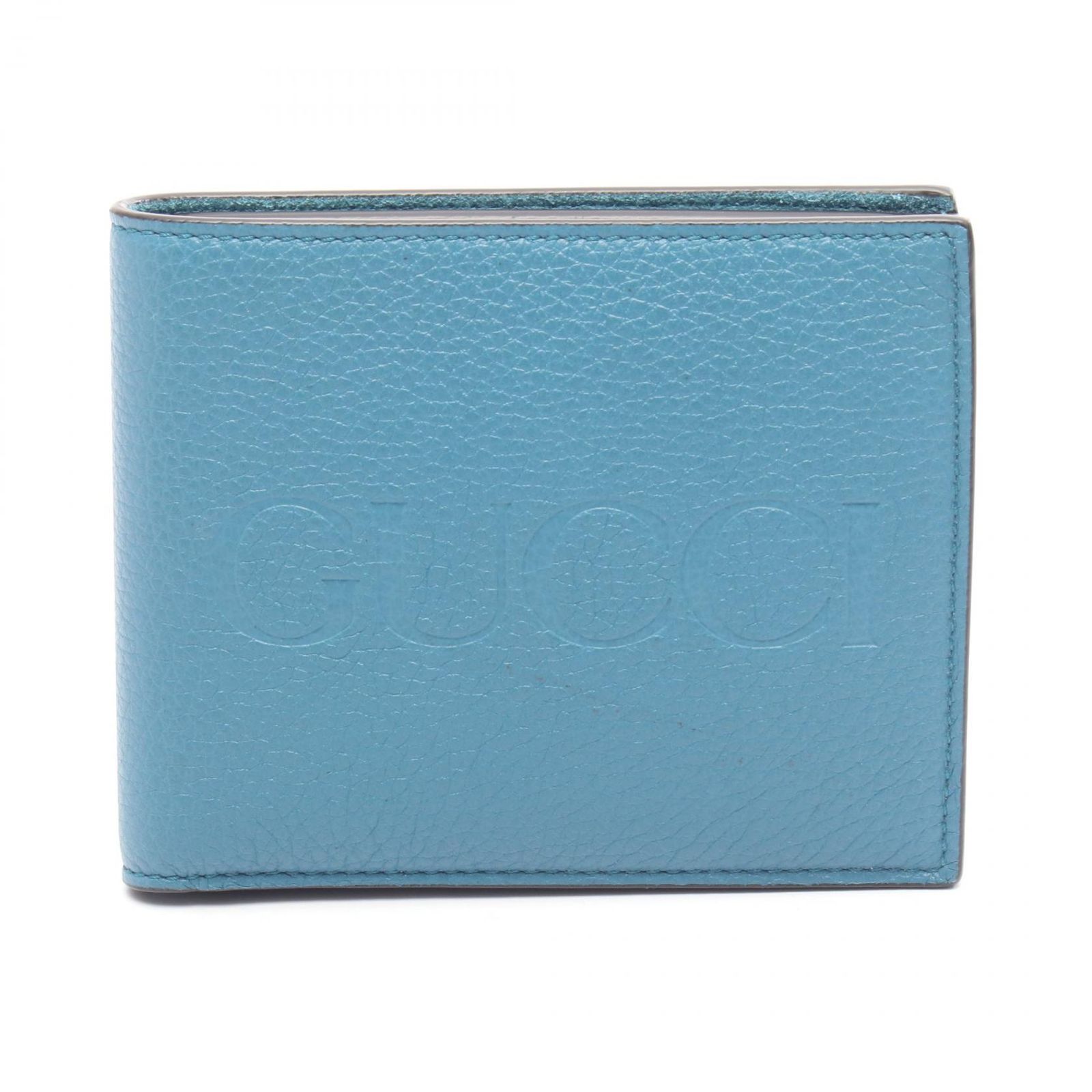 グッチ GUCCI 二つ折り財布 658681 ブルー レザー ロゴ 二つ折り財布 メンズ Used A
