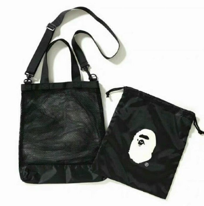 BAPE◇A BATHING APE／ブラック◇メッシュバッグ＆巾着ポーチセット 