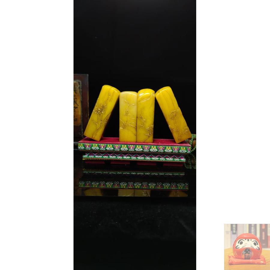 中国古美術.古寿山田黄石彫り.梅蘭竹菊印章.印鑑. 文房具. 書道