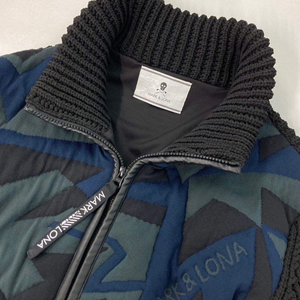 MARK & LONA ニット切替 ジップブルゾン S ネイビー ウール混 MARK
