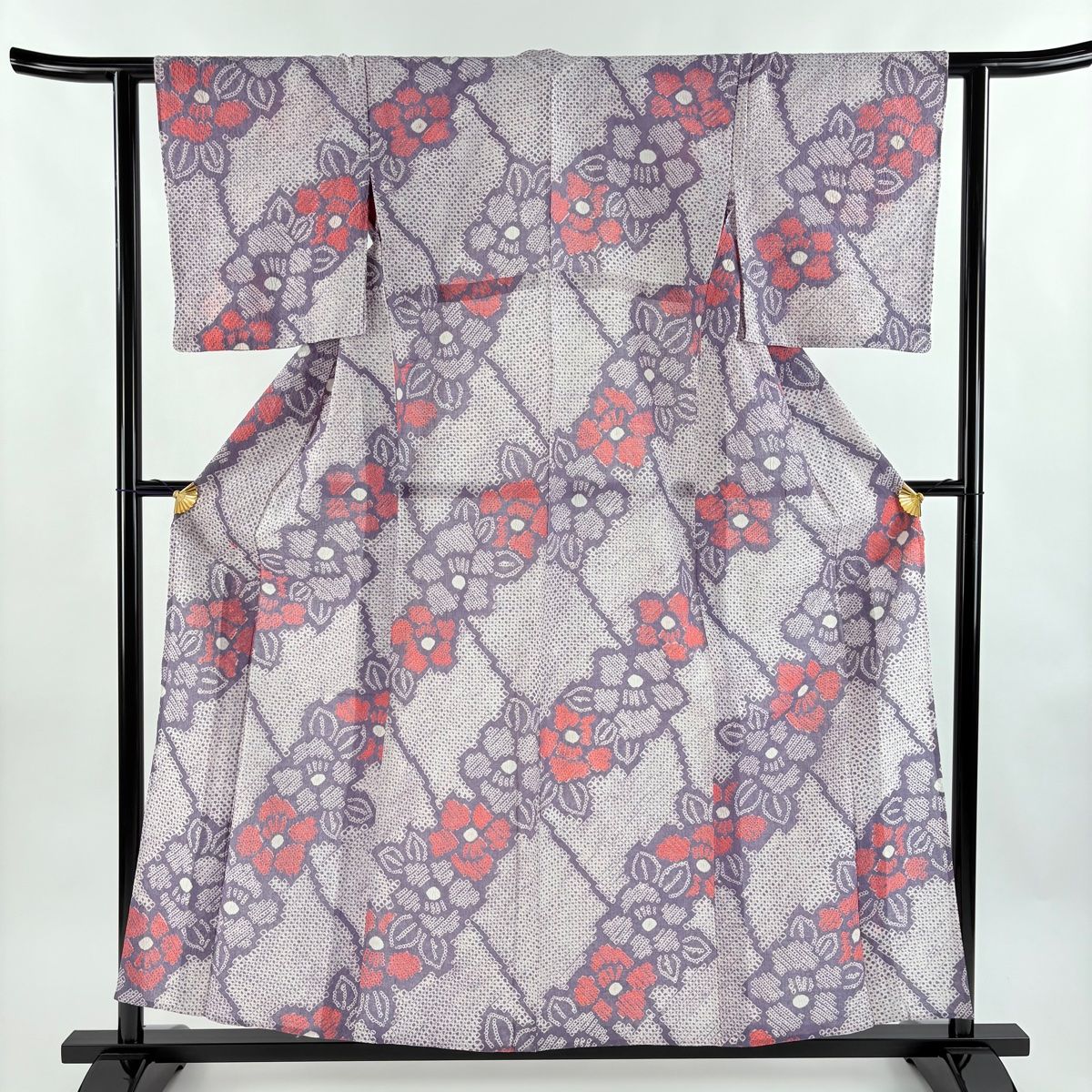 浴衣 身丈156cm 裄丈61cm S 絞り浴衣 草花 薄紫 綿