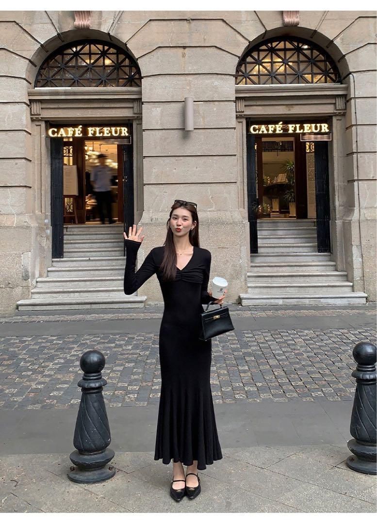 春コーデ ロングVネックワンピース