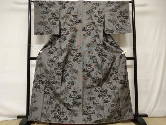 平和屋着物□上質な紬 草花文 黒地 正絹 逸品 未使用 CAAV2475ev