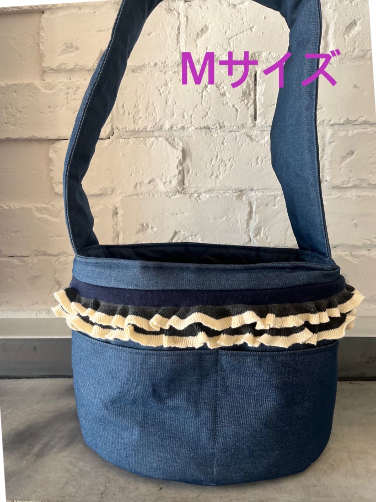 ニットフリル デニム スリングバッグ 犬猫 ペット キャリー BAG