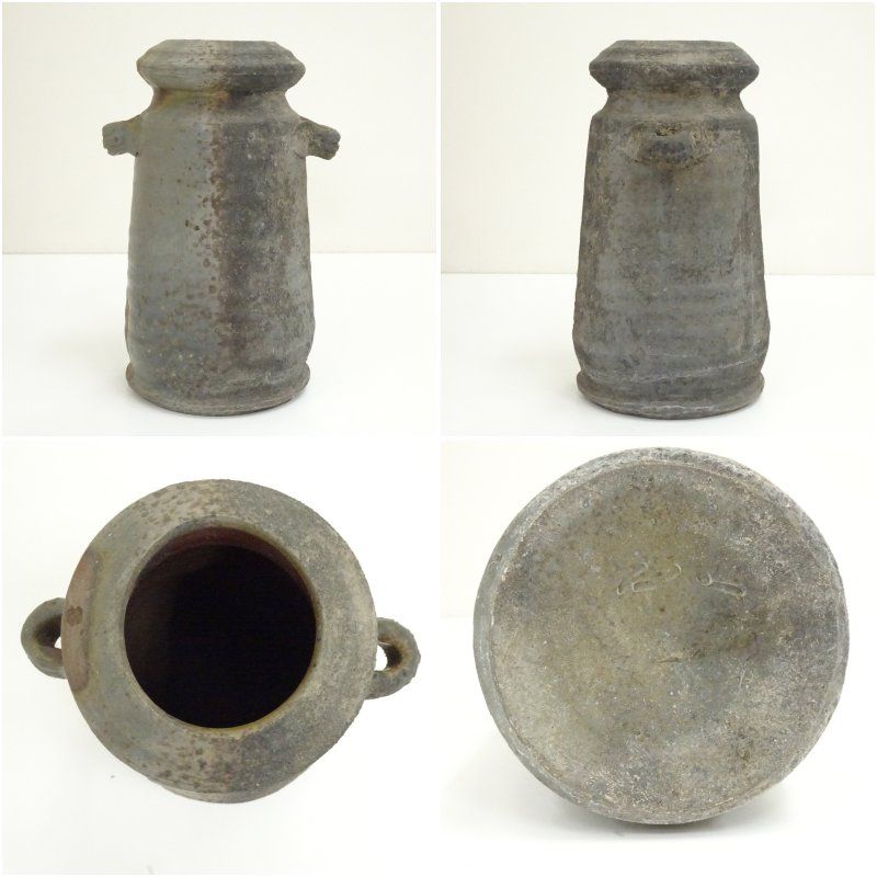古い備前焼の水指 合箱 茶道具 茶器 抹茶 水差 食器 容器 花器 花瓶 花入 備前焼 6寸 丸 壺形 花入（花瓶）