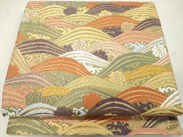 平和屋着物▽六通柄袋帯 唐織 立波文 金糸 正絹 逸品 CAAU1162yk  