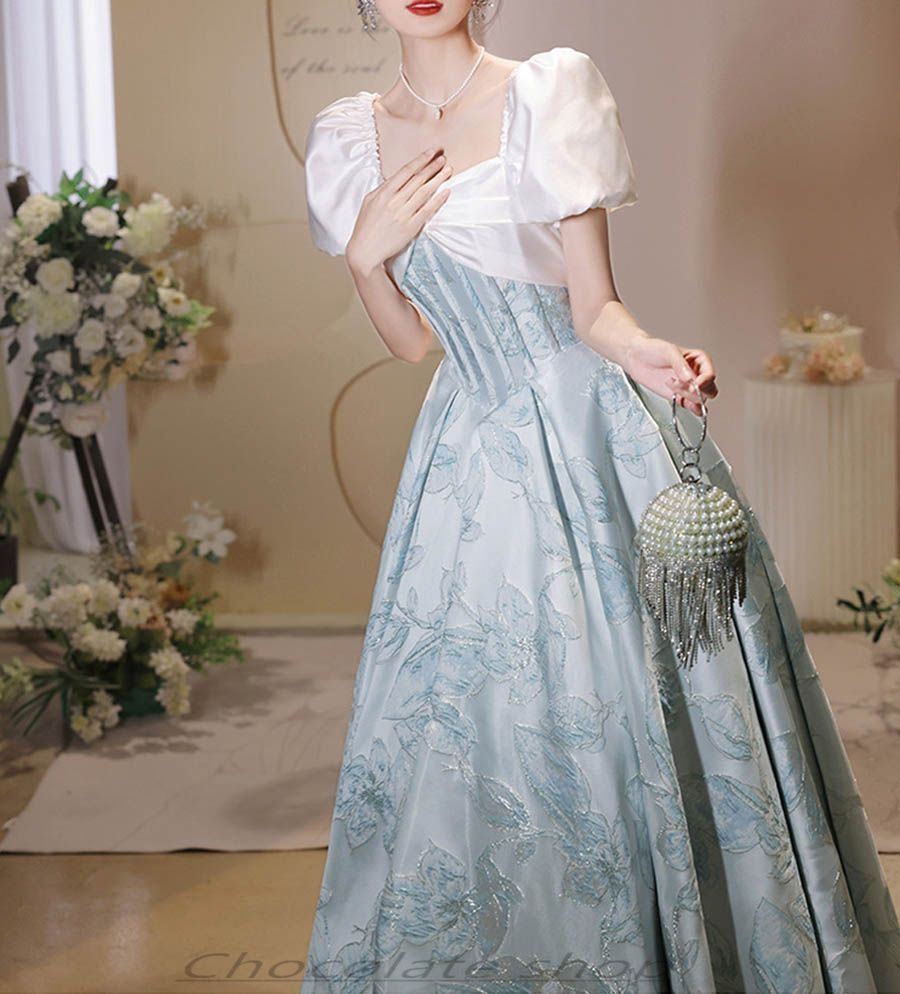 花柄 ワンピース 韓国 プリンセスドレス パフスリーブ 花柄ワンピース