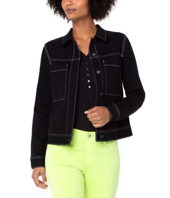 【送料無料】 リヴァプール ロサンゼルス レディース コート アウター Utility Trucker Jacket With Contrast Stitch City Black