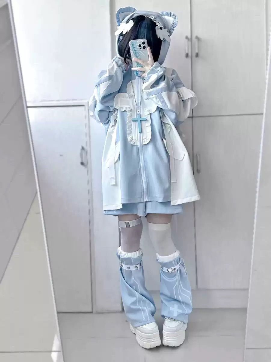 猫耳 フード セットアップ 猫 天使界隈 サブカル 服 オーバーサイズ 大きめ ゆったり 原宿 渋谷 10代 ファッション 人気 ジ