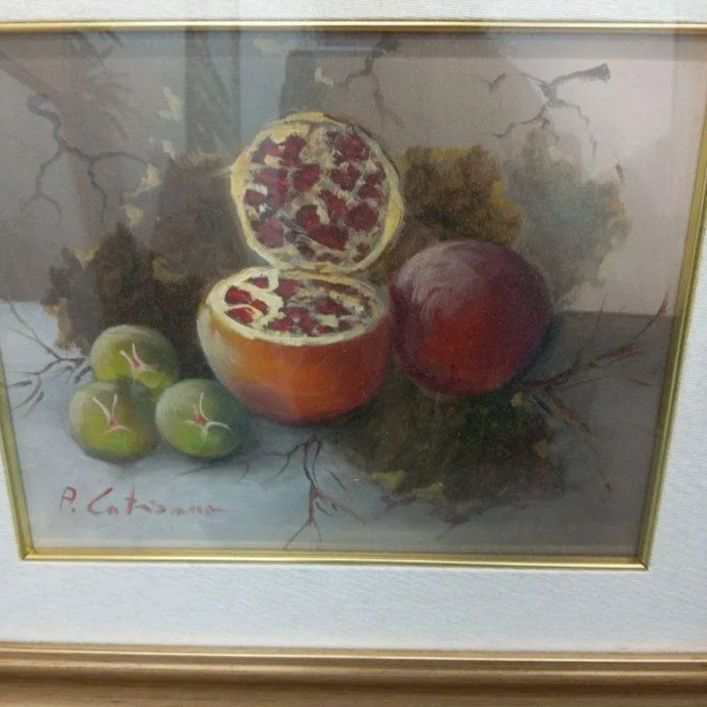 P. Cattana】油彩画 果物の静物画 額装あり インテリア 絵画