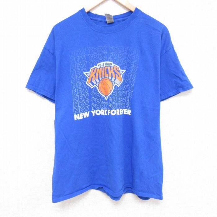 XL/古着 半袖 Tシャツ メンズ NBA ニューヨークニックス 大きいサイズ コットン クルーネック 青 ブルー バスケットボール 24jul05 中古