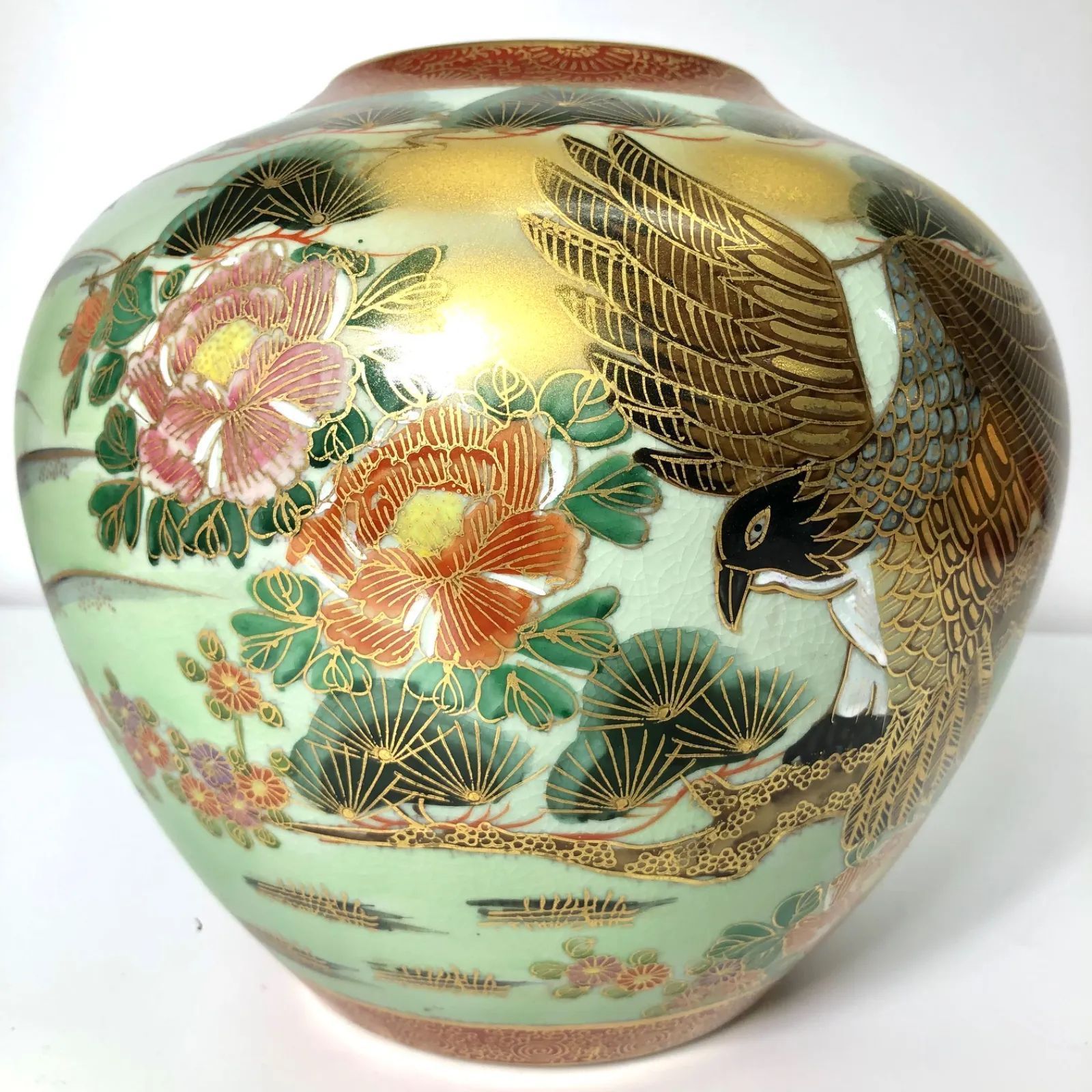 ①九谷焼 天山窯 花瓶 九谷天山 花器 壺 色絵 金彩 大花瓶 花入 共箱