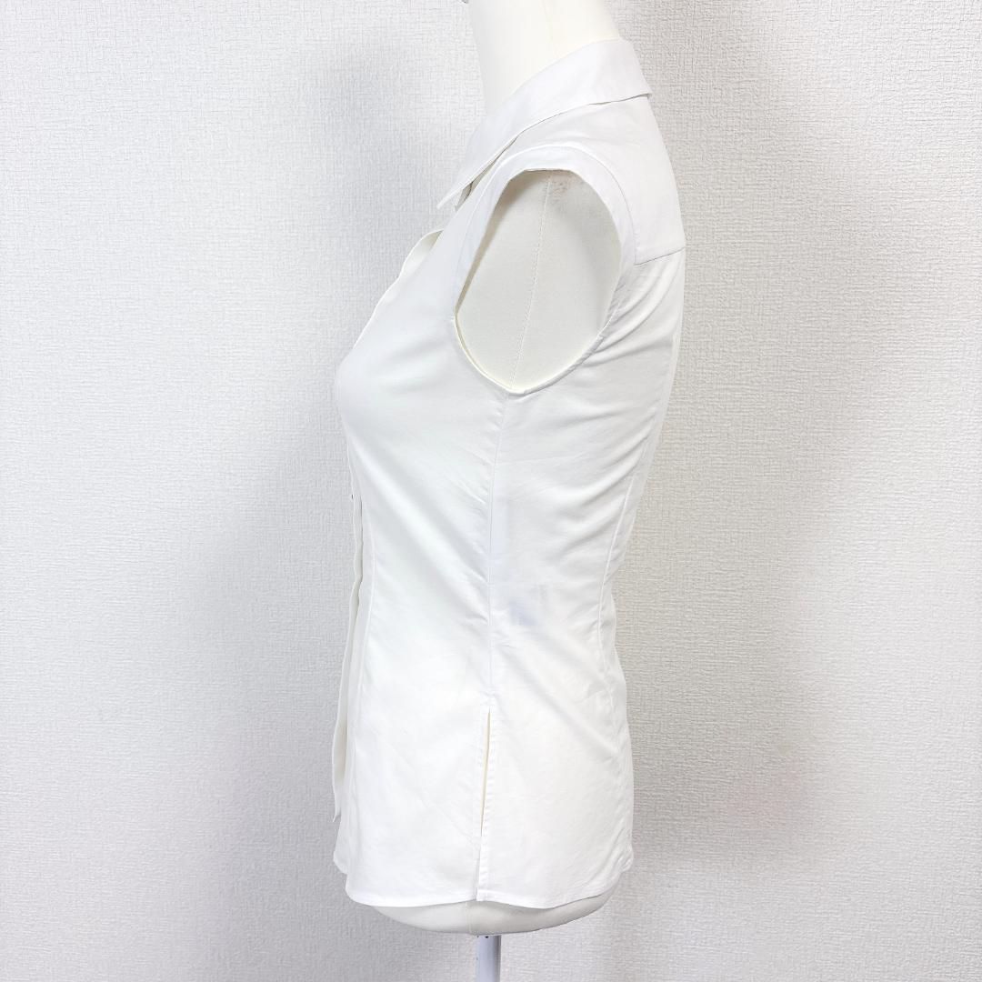  FOXEY NEWYORK ノースリーブブラウス ボタン 38 白 ノースリーブ シャツ ブラウス