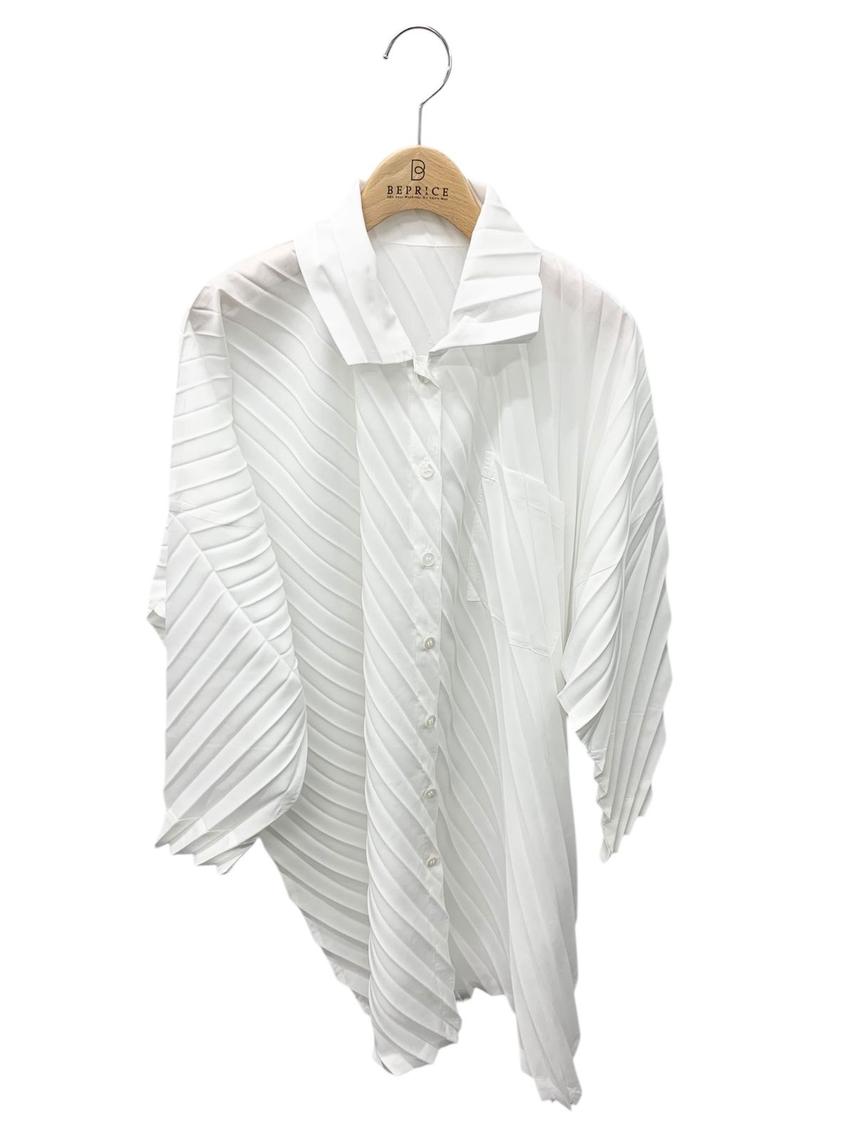 プリ−ツプリ−ズイッセイミヤケ　アイボリー リブ編み 長袖シャツ プリ−ツプリ−ズイッセイミヤケ アイボリー リブ編み 長袖