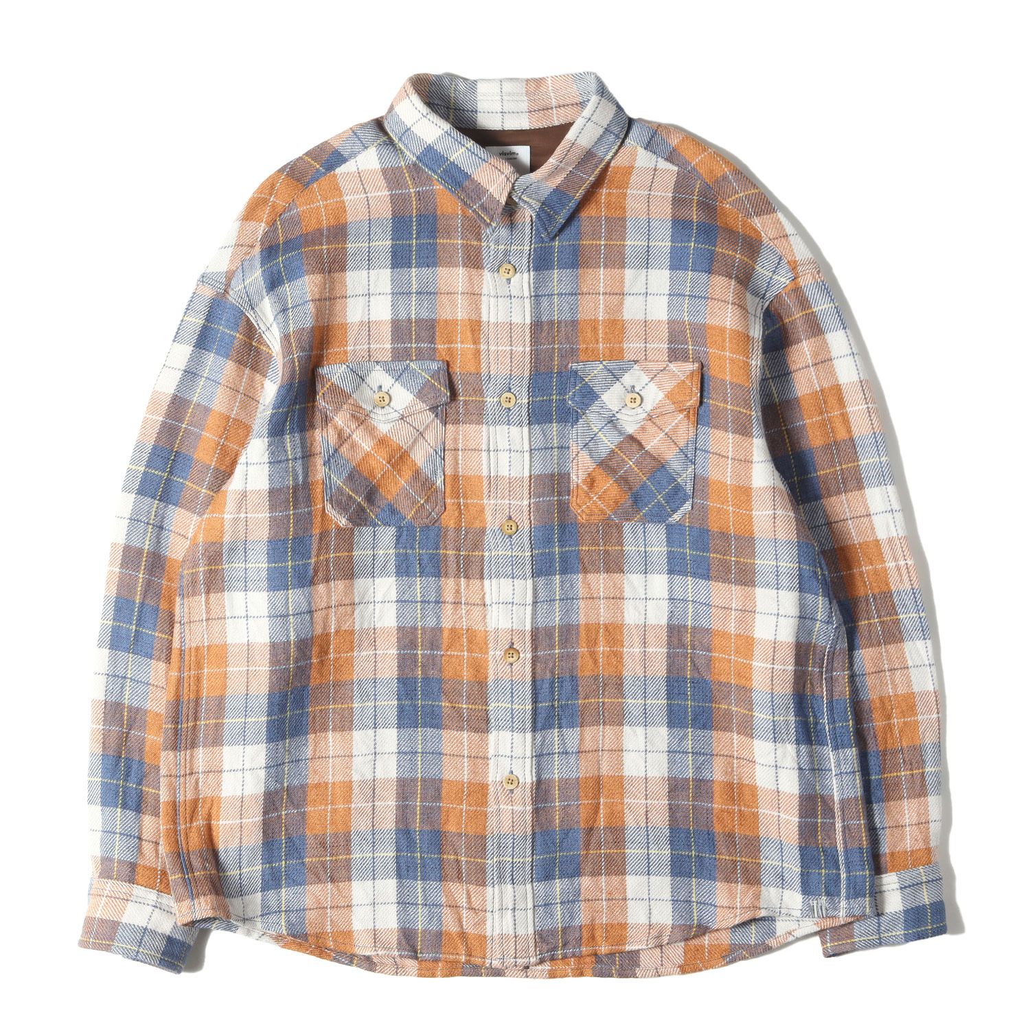 visvim ビズビム シャツ サイズ 3 | 24AW ウール|リネン ヘビー チェック シャツ LUMBER CHECK L|S | オレンジ ネイビー | トップス カジュアルシャツ メンズ