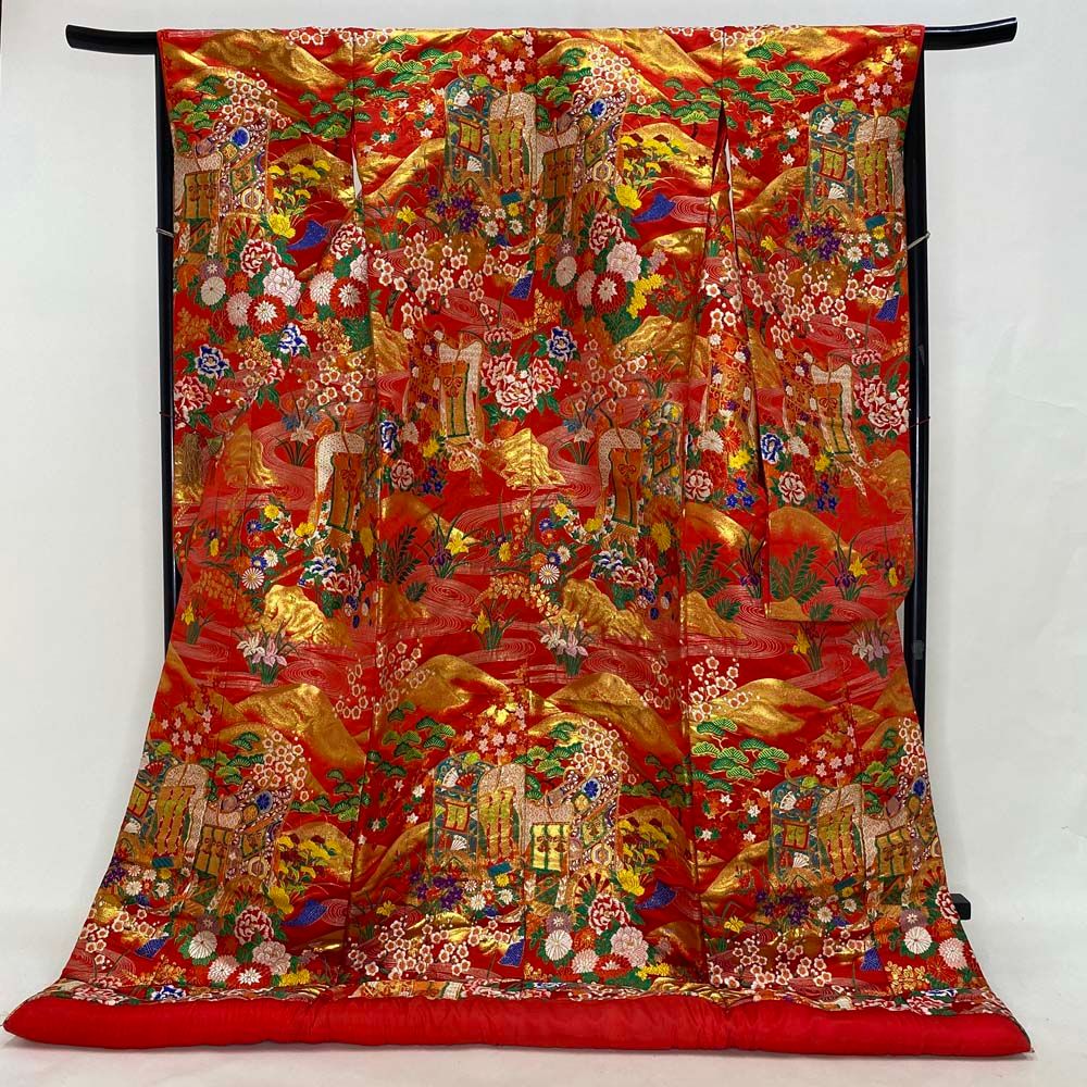 色打掛 正絹 鶴 刺繍 黒 金 打掛 Lサイズ 裄67 花嫁衣裳 婚礼  