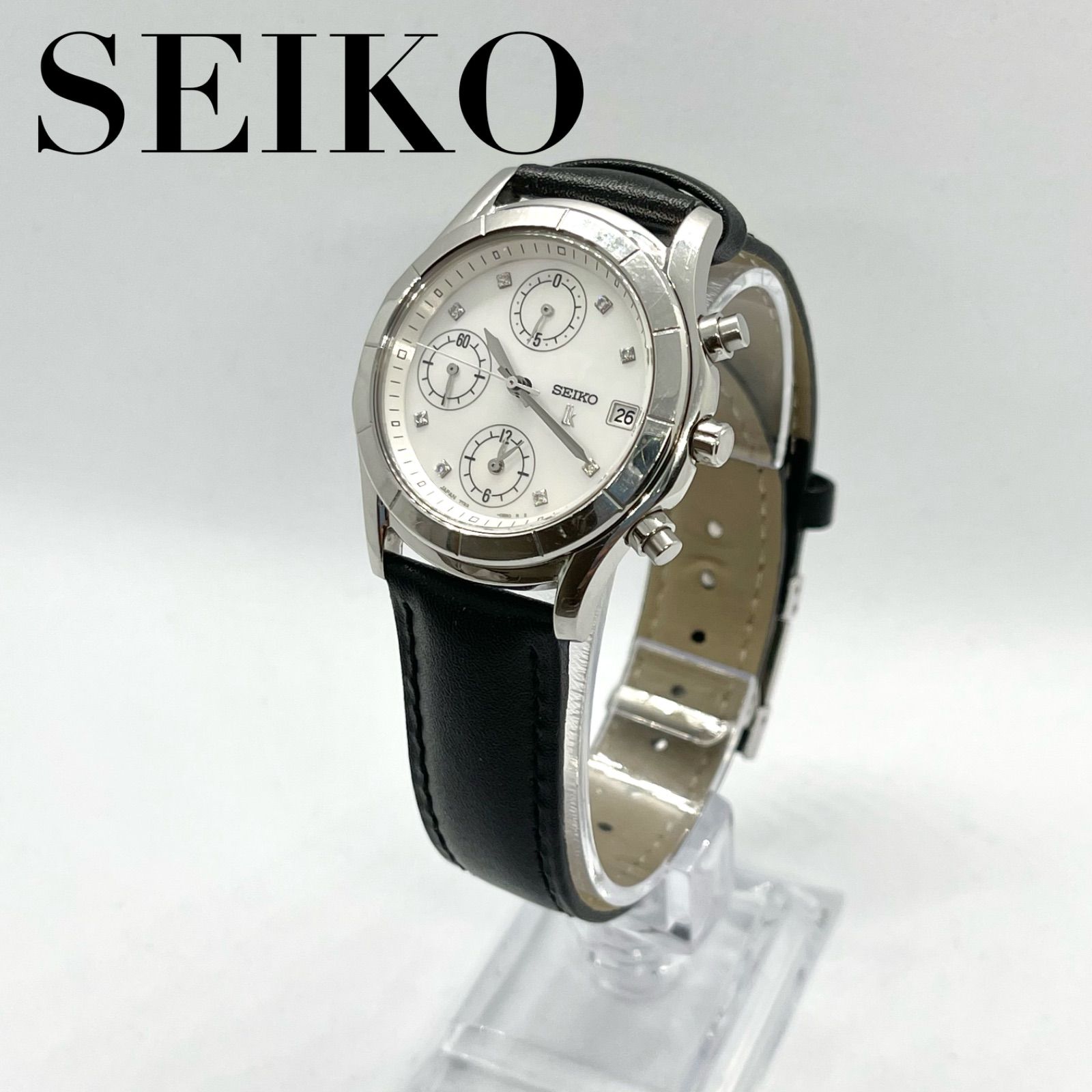 SEIKO セイコー アナログ腕時計 稼動品 メンズ レディース クォーツ ルキア ベルト黒 文字盤白 クロノグラフ 8pダイヤ シェル LUKIA  7T92-OBVO 新品ベルト交換済み - メルカリ