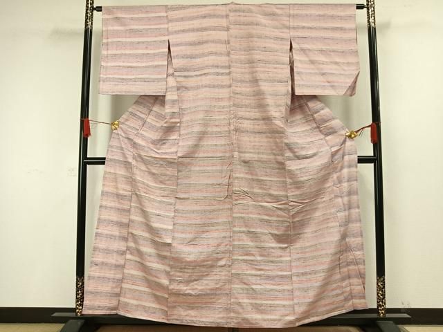 平和屋着物▽上質な紬　単衣　縞　正絹　逸品　AAAZ9606fy 平和屋着物▽上質な紬 単衣 縞 正絹 逸品 AAAZ9606fy