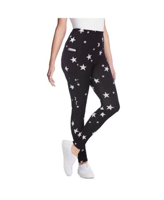 送料無料 ウーマン ウィズイン レディース レギンス ボトムス Plus Size Tall Stretch Cotton Printed Pocket Legging Black white stars