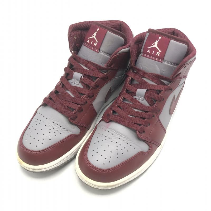 【中古】NIKE Air Jordan 1 Mid Team Red スニーカー 27.5cm 8426-615 グレー ボルドー ナイキ[10]