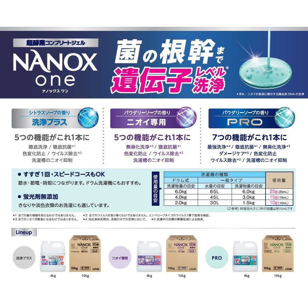  ライオン 業務用 NANOX one ナノックスワン 洗浄プラス 4 kg 3本入 お徳用 液体洗剤 洗濯洗剤
