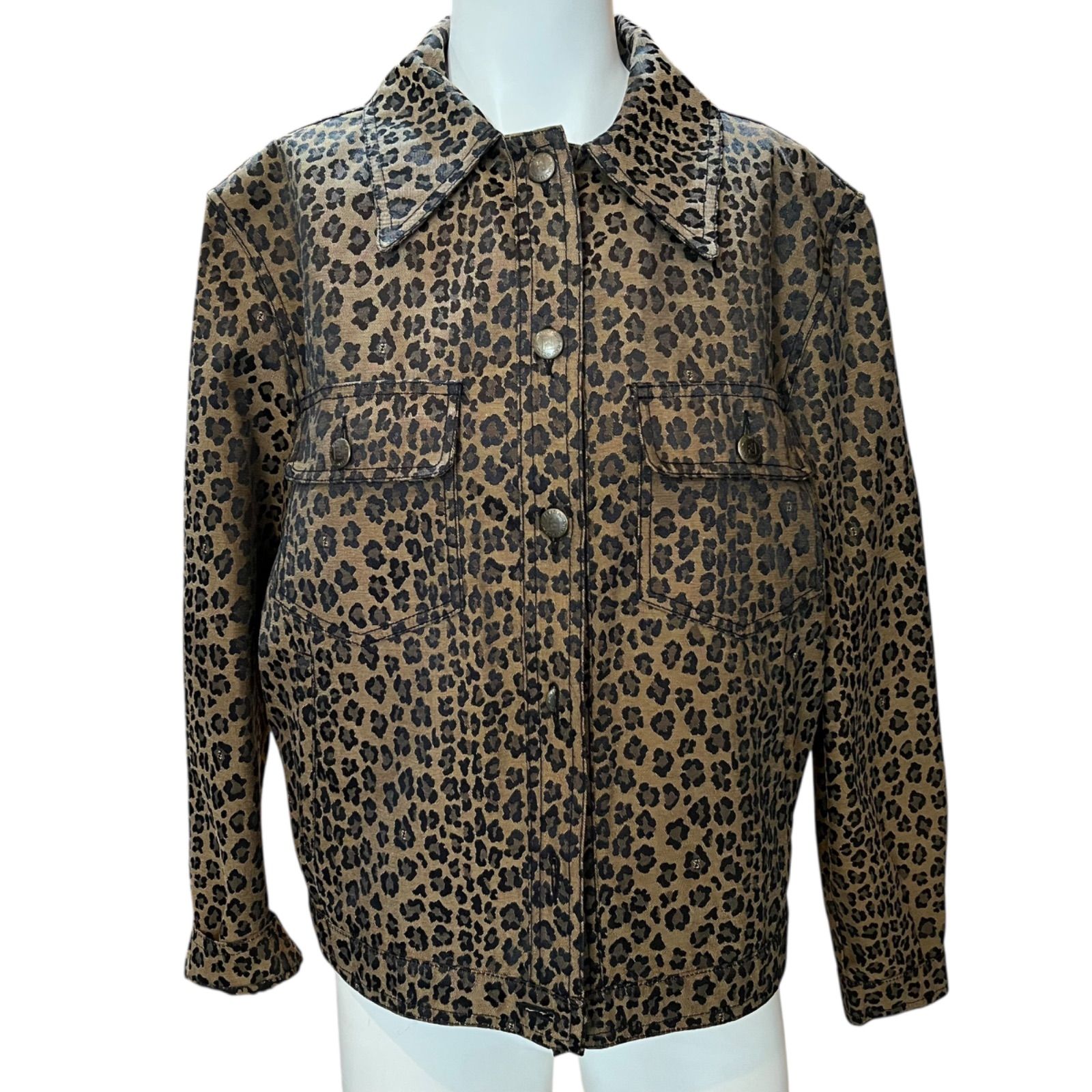 管34389 FENDI フェンディ 42サイズ レオパード ジャケット ズッカ ヒョウ柄 豹柄 イタリア製
