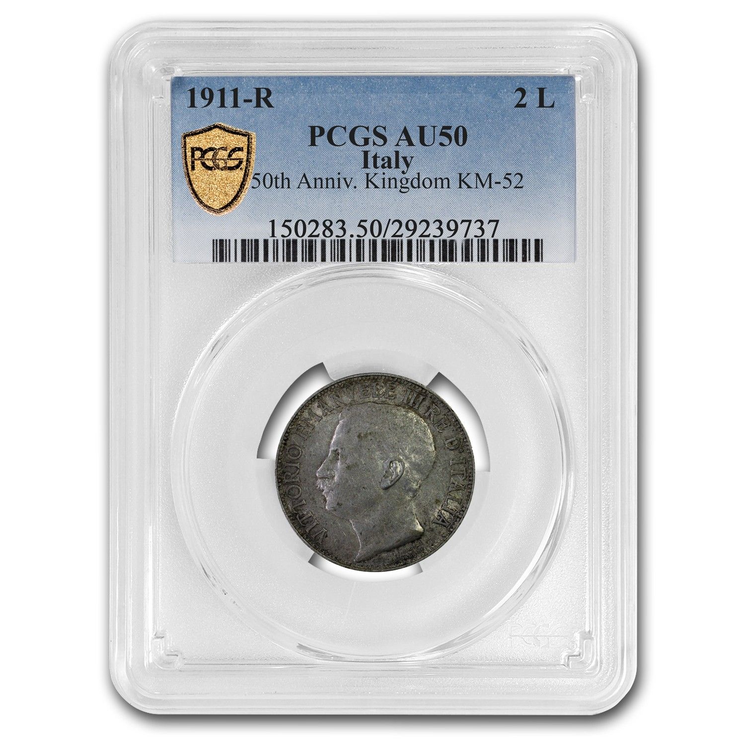 1911-R Italy Silver 2 Lire AU-50 PCGS